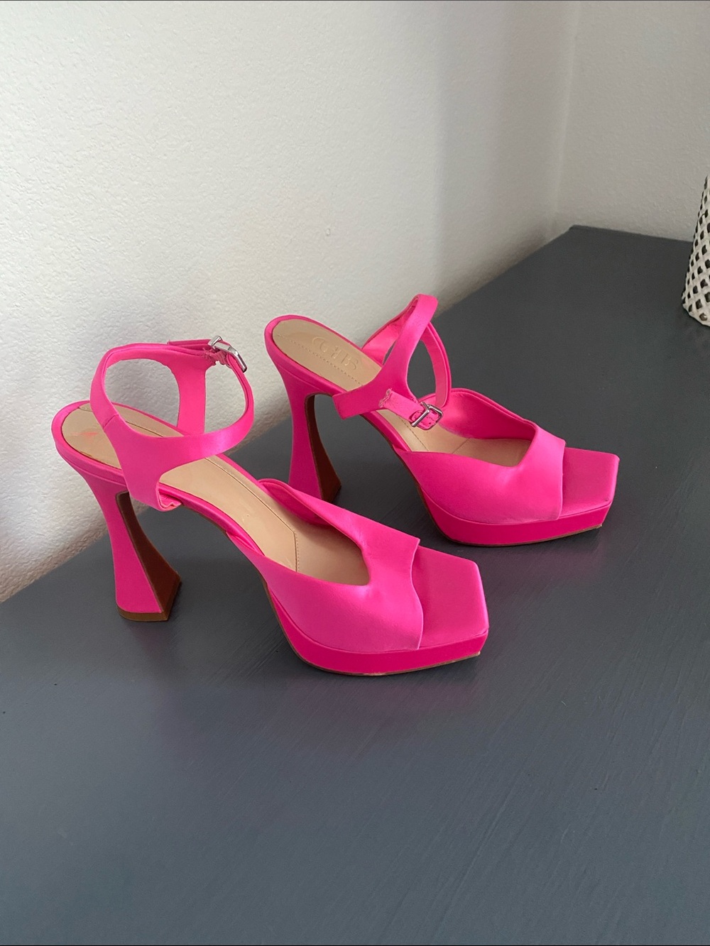 Gianni Bini Neon Pink Platform Heels with Ankle Strap